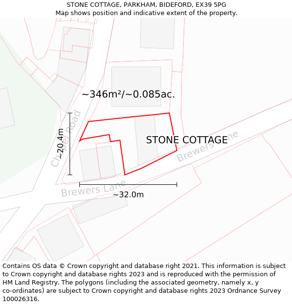 STONE COTTAGE, PARKHAM, BIDEFORD, EX39 5PG: Plot and title map