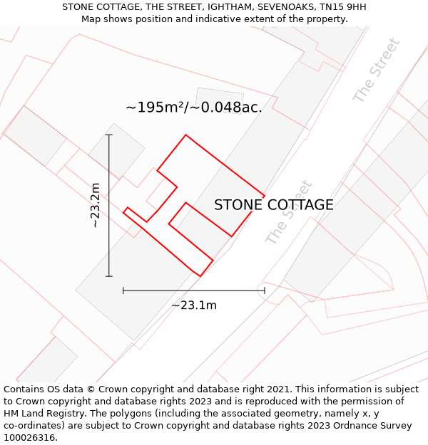 STONE COTTAGE, THE STREET, IGHTHAM, SEVENOAKS, TN15 9HH: Plot and title map