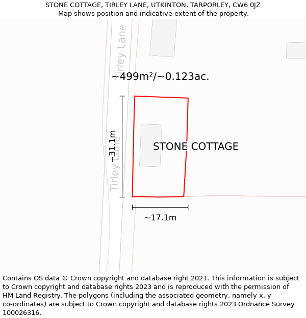 STONE COTTAGE, TIRLEY LANE, UTKINTON, TARPORLEY, CW6 0JZ: Plot and title map