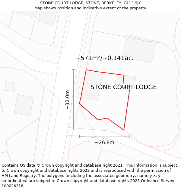 STONE COURT LODGE, STONE, BERKELEY, GL13 9JY: Plot and title map