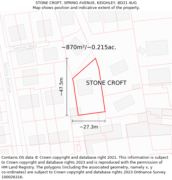 STONE CROFT, SPRING AVENUE, KEIGHLEY, BD21 4UG: Plot and title map