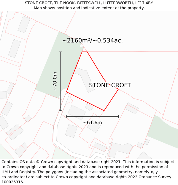 STONE CROFT, THE NOOK, BITTESWELL, LUTTERWORTH, LE17 4RY: Plot and title map