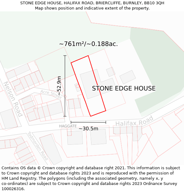 STONE EDGE HOUSE, HALIFAX ROAD, BRIERCLIFFE, BURNLEY, BB10 3QH: Plot and title map