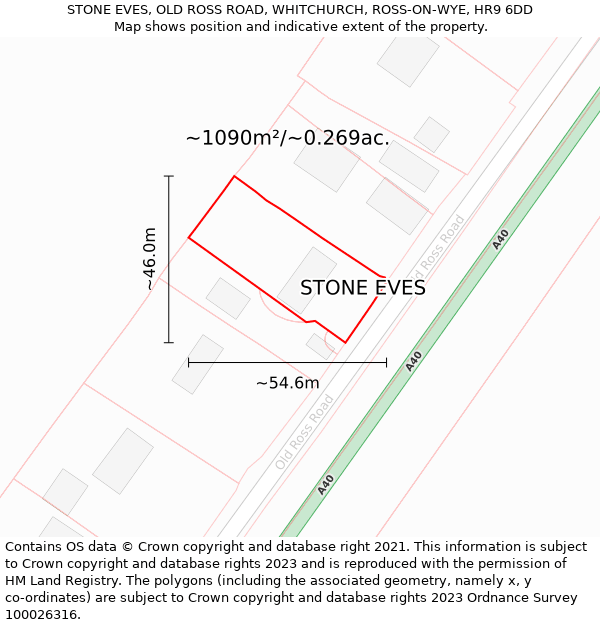 STONE EVES, OLD ROSS ROAD, WHITCHURCH, ROSS-ON-WYE, HR9 6DD: Plot and title map