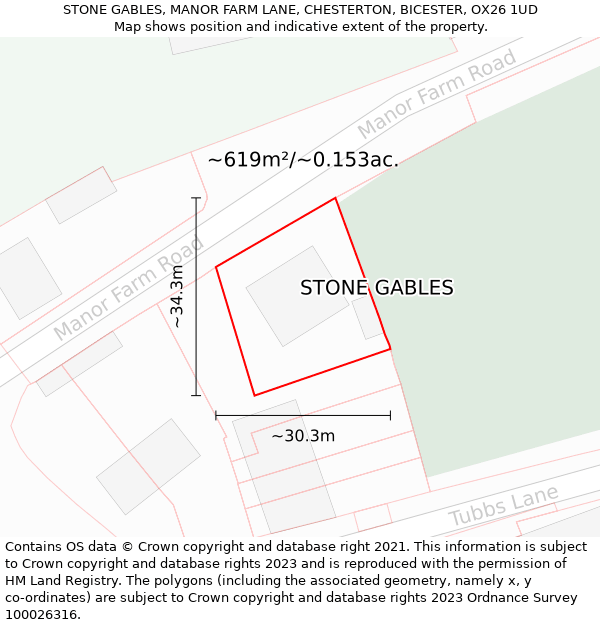 STONE GABLES, MANOR FARM LANE, CHESTERTON, BICESTER, OX26 1UD: Plot and title map