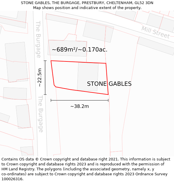 STONE GABLES, THE BURGAGE, PRESTBURY, CHELTENHAM, GL52 3DN: Plot and title map