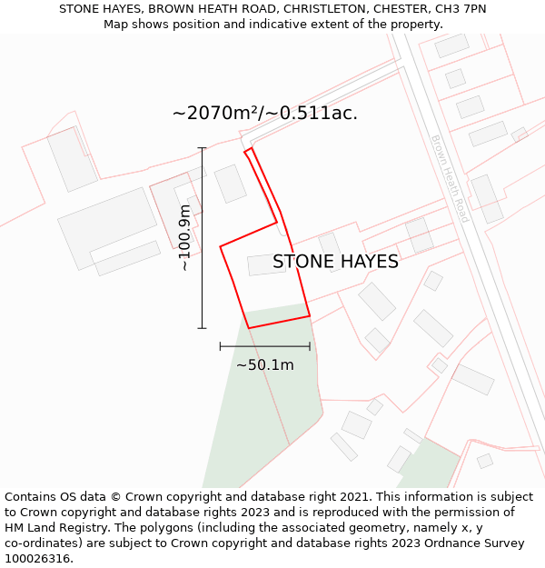 STONE HAYES, BROWN HEATH ROAD, CHRISTLETON, CHESTER, CH3 7PN: Plot and title map