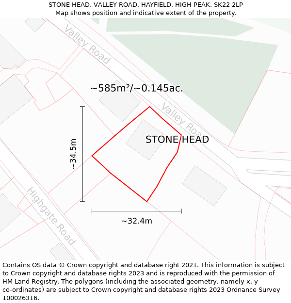 STONE HEAD, VALLEY ROAD, HAYFIELD, HIGH PEAK, SK22 2LP: Plot and title map