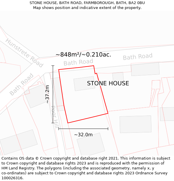 STONE HOUSE, BATH ROAD, FARMBOROUGH, BATH, BA2 0BU: Plot and title map