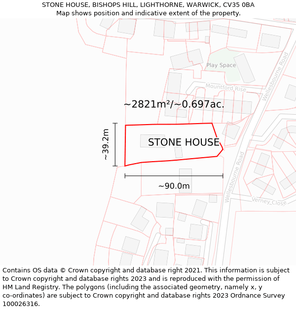 STONE HOUSE, BISHOPS HILL, LIGHTHORNE, WARWICK, CV35 0BA: Plot and title map