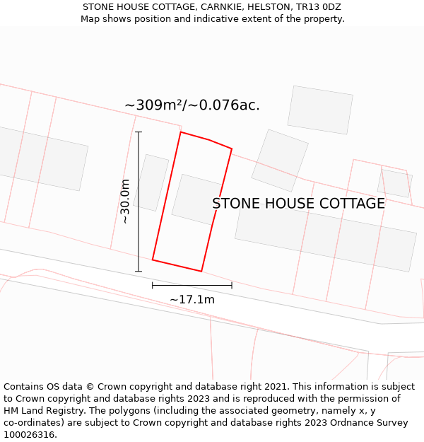STONE HOUSE COTTAGE, CARNKIE, HELSTON, TR13 0DZ: Plot and title map