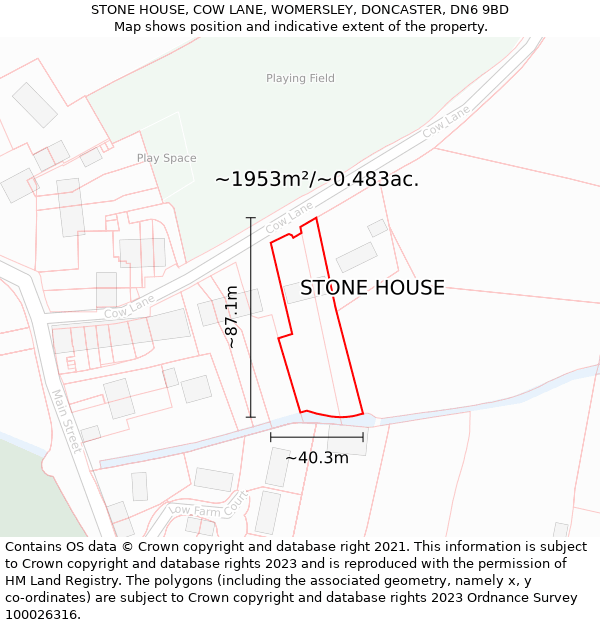 STONE HOUSE, COW LANE, WOMERSLEY, DONCASTER, DN6 9BD: Plot and title map