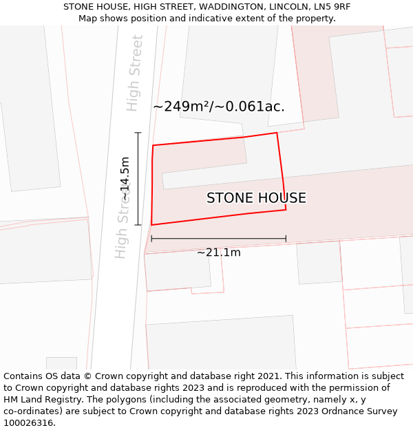 STONE HOUSE, HIGH STREET, WADDINGTON, LINCOLN, LN5 9RF: Plot and title map