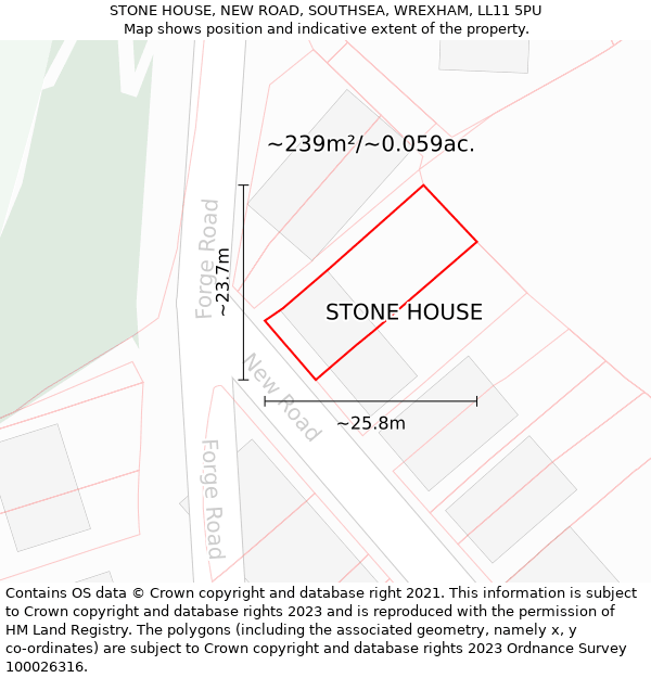 STONE HOUSE, NEW ROAD, SOUTHSEA, WREXHAM, LL11 5PU: Plot and title map