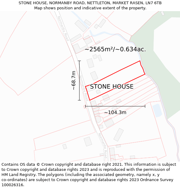 STONE HOUSE, NORMANBY ROAD, NETTLETON, MARKET RASEN, LN7 6TB: Plot and title map