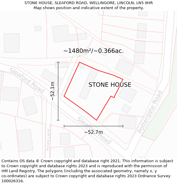 STONE HOUSE, SLEAFORD ROAD, WELLINGORE, LINCOLN, LN5 0HR: Plot and title map