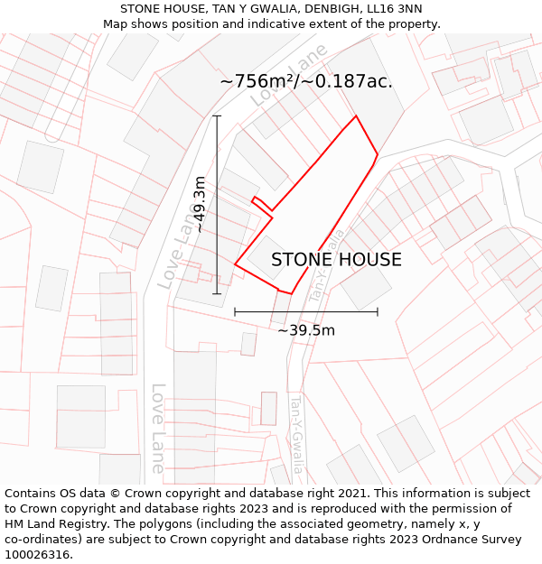 STONE HOUSE, TAN Y GWALIA, DENBIGH, LL16 3NN: Plot and title map