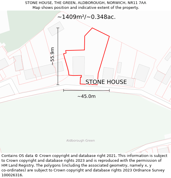 STONE HOUSE, THE GREEN, ALDBOROUGH, NORWICH, NR11 7AA: Plot and title map