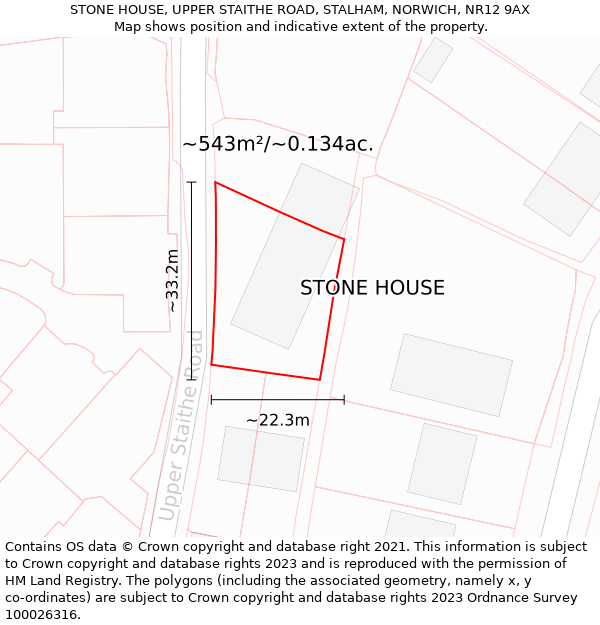 STONE HOUSE, UPPER STAITHE ROAD, STALHAM, NORWICH, NR12 9AX: Plot and title map
