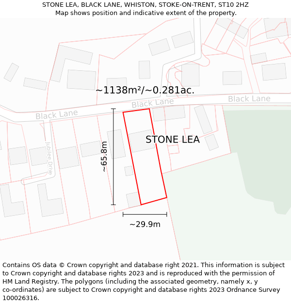 STONE LEA, BLACK LANE, WHISTON, STOKE-ON-TRENT, ST10 2HZ: Plot and title map