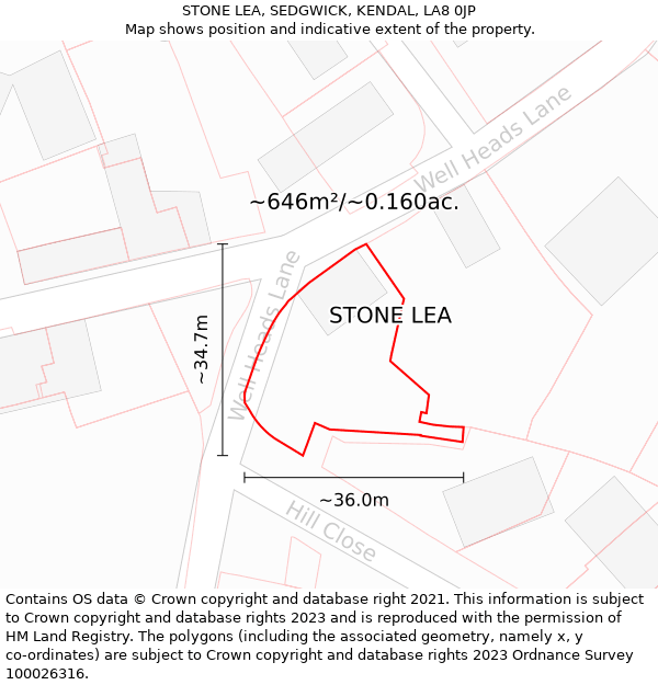 STONE LEA, SEDGWICK, KENDAL, LA8 0JP: Plot and title map