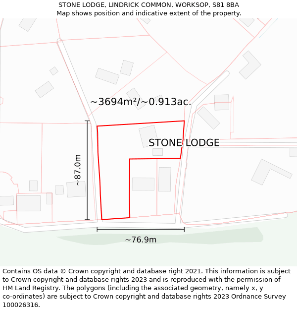 STONE LODGE, LINDRICK COMMON, WORKSOP, S81 8BA: Plot and title map