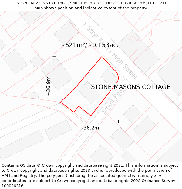 STONE MASONS COTTAGE, SMELT ROAD, COEDPOETH, WREXHAM, LL11 3SH: Plot and title map