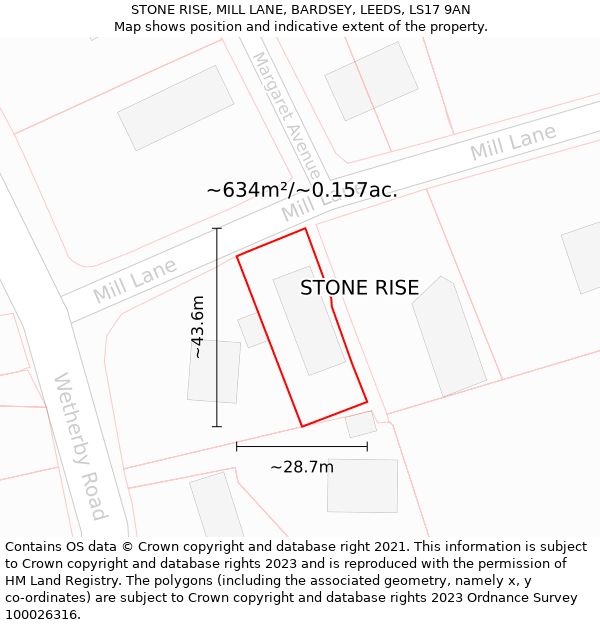 STONE RISE, MILL LANE, BARDSEY, LEEDS, LS17 9AN: Plot and title map