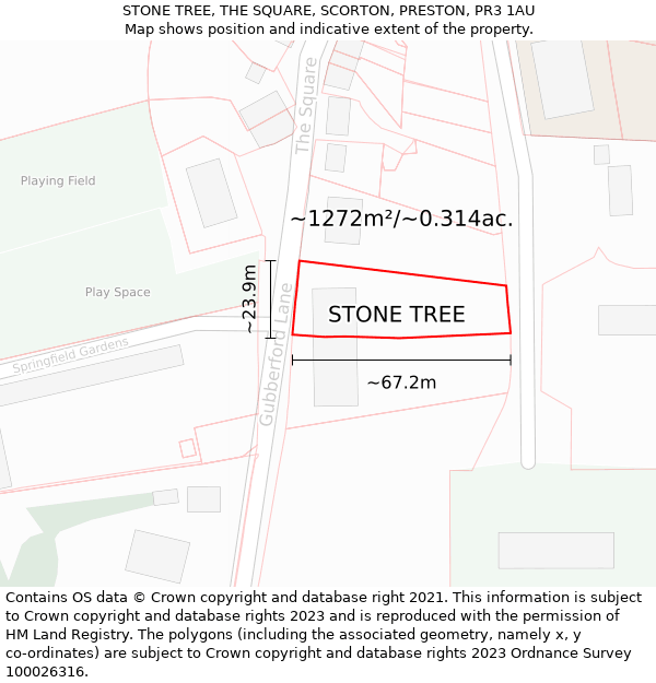 STONE TREE, THE SQUARE, SCORTON, PRESTON, PR3 1AU: Plot and title map