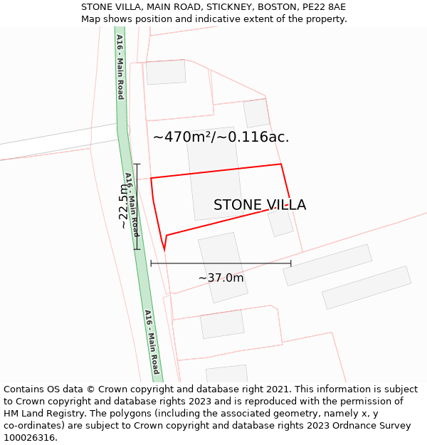 STONE VILLA, MAIN ROAD, STICKNEY, BOSTON, PE22 8AE: Plot and title map