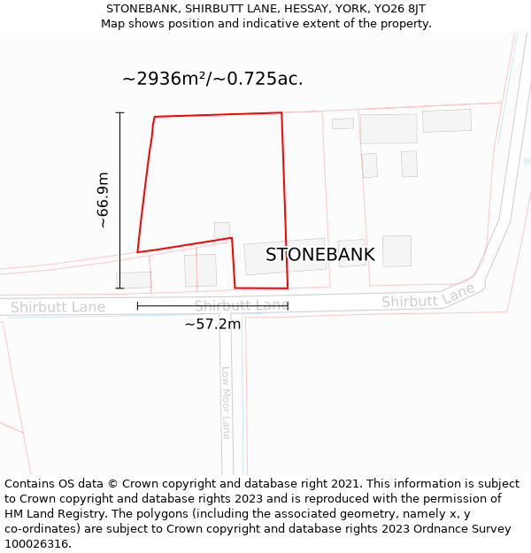 STONEBANK, SHIRBUTT LANE, HESSAY, YORK, YO26 8JT: Plot and title map