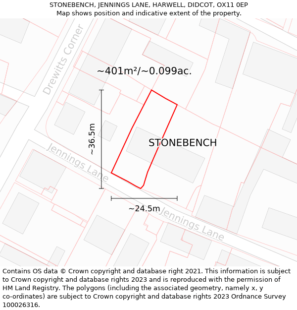 STONEBENCH, JENNINGS LANE, HARWELL, DIDCOT, OX11 0EP: Plot and title map