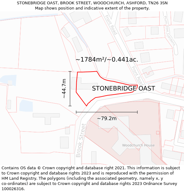 STONEBRIDGE OAST, BROOK STREET, WOODCHURCH, ASHFORD, TN26 3SN: Plot and title map
