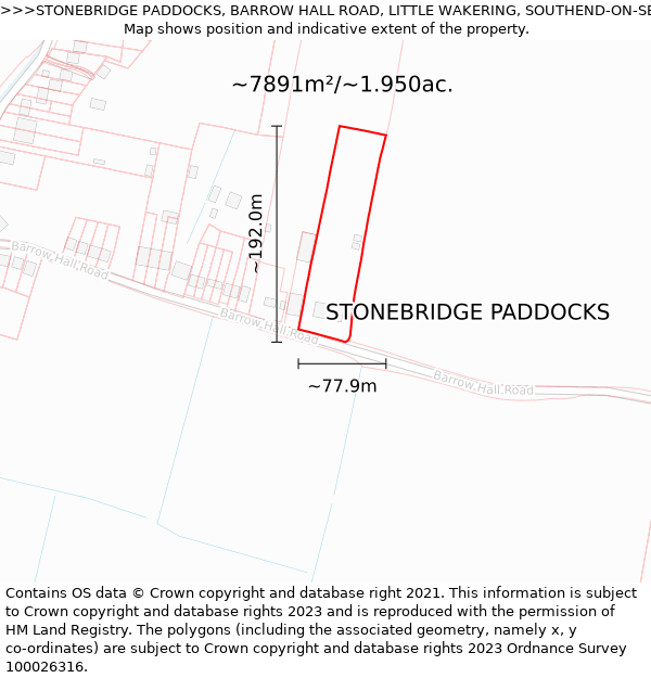 STONEBRIDGE PADDOCKS, BARROW HALL ROAD, LITTLE WAKERING, SOUTHEND-ON-SEA, SS3 0QW: Plot and title map