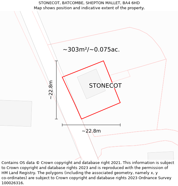 STONECOT, BATCOMBE, SHEPTON MALLET, BA4 6HD: Plot and title map