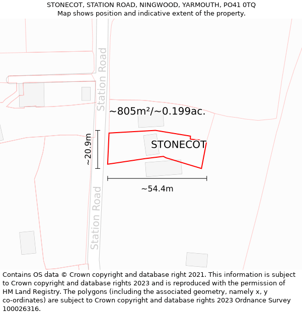 STONECOT, STATION ROAD, NINGWOOD, YARMOUTH, PO41 0TQ: Plot and title map