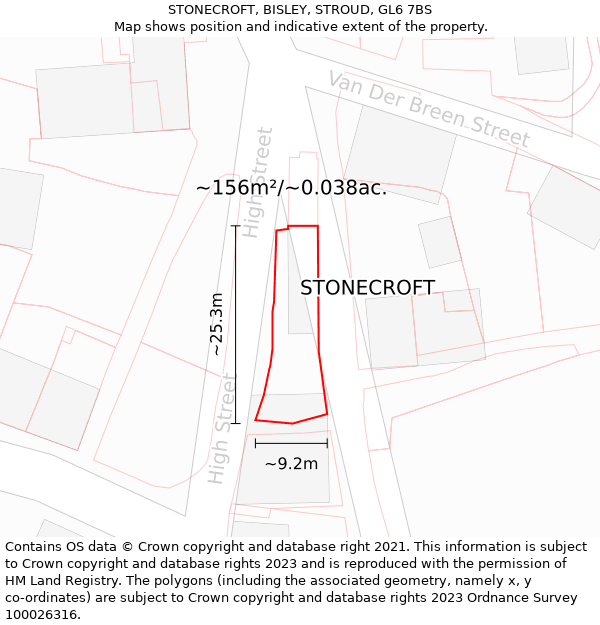 STONECROFT, BISLEY, STROUD, GL6 7BS: Plot and title map