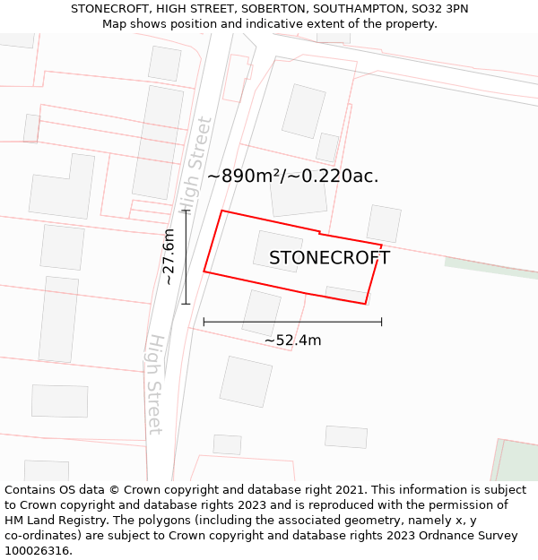 STONECROFT, HIGH STREET, SOBERTON, SOUTHAMPTON, SO32 3PN: Plot and title map