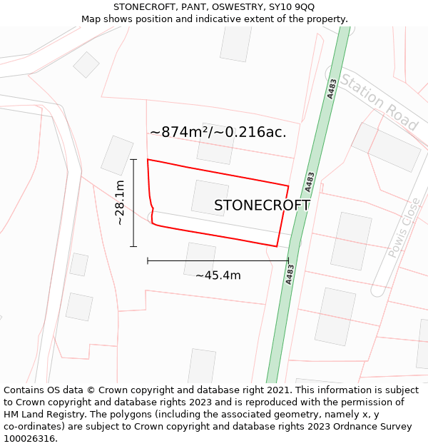 STONECROFT, PANT, OSWESTRY, SY10 9QQ: Plot and title map