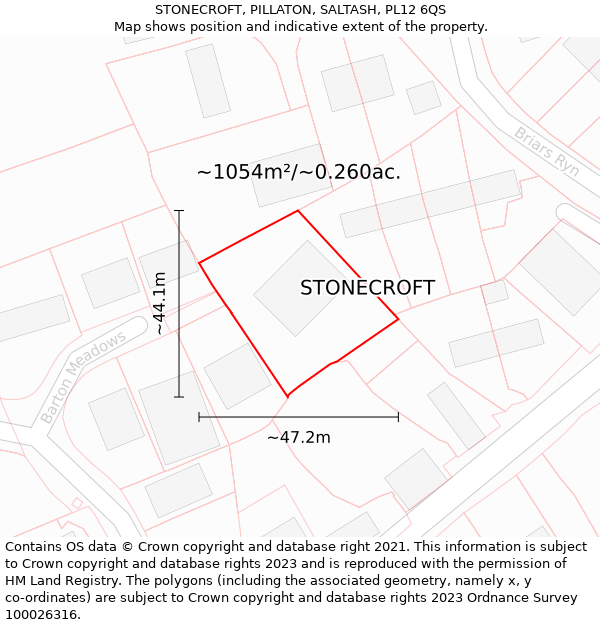 STONECROFT, PILLATON, SALTASH, PL12 6QS: Plot and title map