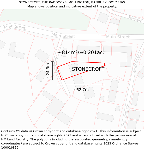 STONECROFT, THE PADDOCKS, MOLLINGTON, BANBURY, OX17 1BW: Plot and title map