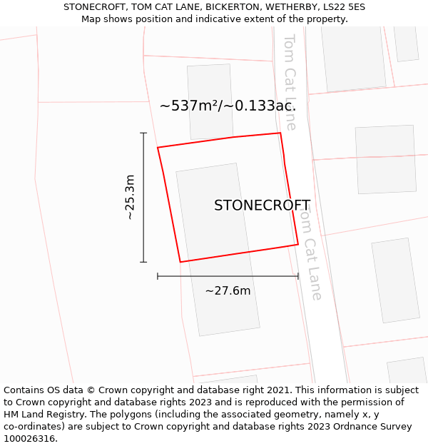 STONECROFT, TOM CAT LANE, BICKERTON, WETHERBY, LS22 5ES: Plot and title map