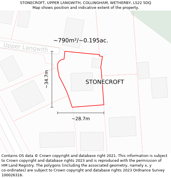 STONECROFT, UPPER LANGWITH, COLLINGHAM, WETHERBY, LS22 5DQ: Plot and title map