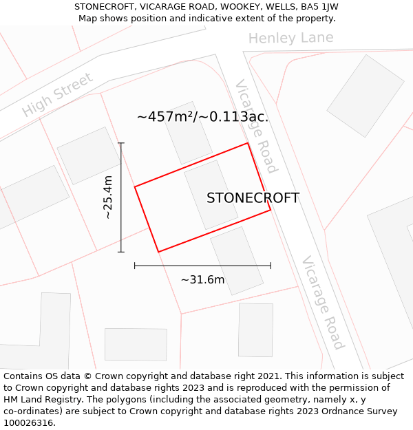 STONECROFT, VICARAGE ROAD, WOOKEY, WELLS, BA5 1JW: Plot and title map