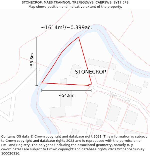 STONECROP, MAES TRANNON, TREFEGLWYS, CAERSWS, SY17 5PS: Plot and title map