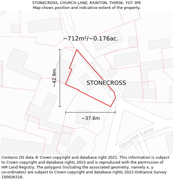 STONECROSS, CHURCH LANE, RAINTON, THIRSK, YO7 3PE: Plot and title map