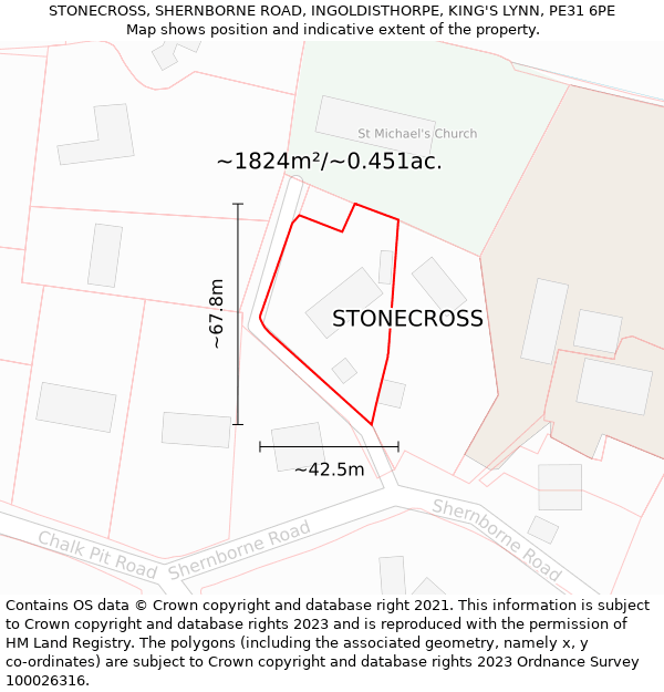 STONECROSS, SHERNBORNE ROAD, INGOLDISTHORPE, KING'S LYNN, PE31 6PE: Plot and title map