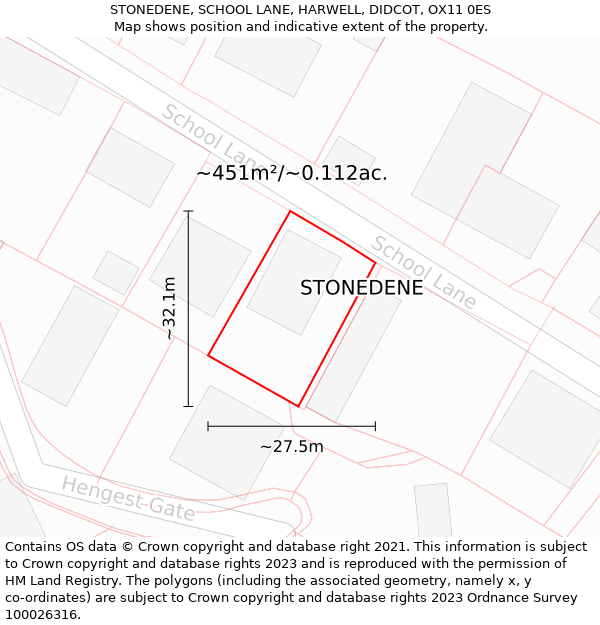 STONEDENE, SCHOOL LANE, HARWELL, DIDCOT, OX11 0ES: Plot and title map
