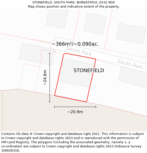 STONEFIELD, SOUTH PARK, BARNSTAPLE, EX32 9DX: Plot and title map