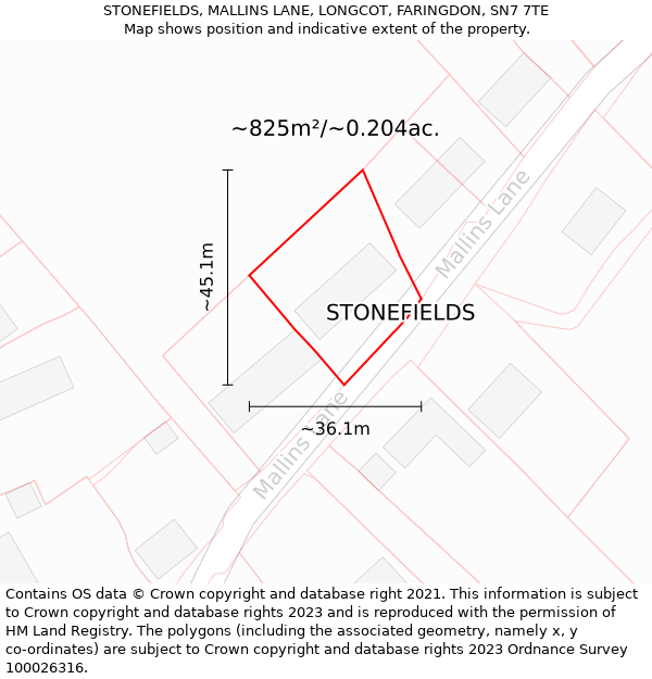 STONEFIELDS, MALLINS LANE, LONGCOT, FARINGDON, SN7 7TE: Plot and title map